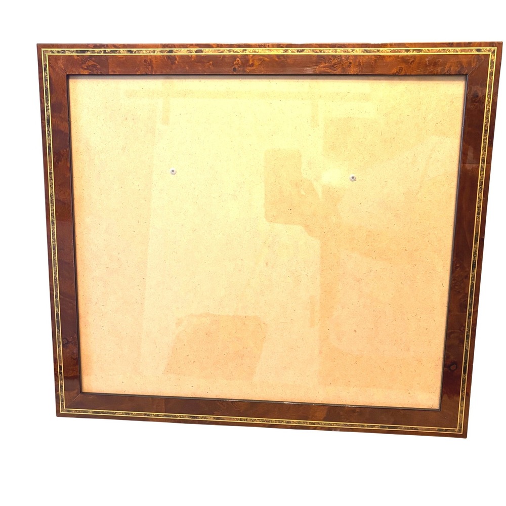Vintage 1997 Burl Wood 17.5" Square Picture Frame Gold Inlay Glossy Finish